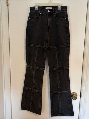PacSun Black High-Rise Frayed Grid Flare Jeans